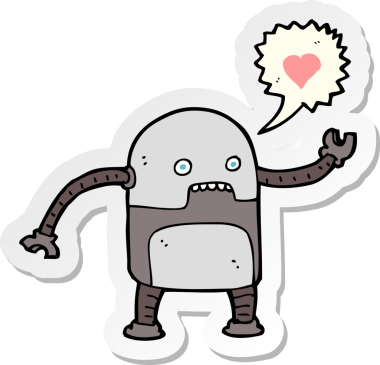 Bir insan tarafından çizilmiş robot karikatür çıkartması.