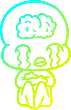 Bir çizgi filmin soğuk gradyan çizimi. Bir insan tarafından çizilmiş ağlayan büyük beyin uzaylısı.