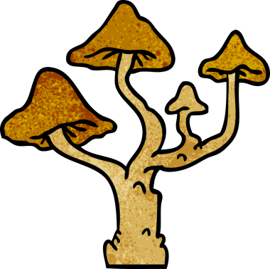 Bir insan tarafından çizilmiş el yapımı karikatür mantarları.