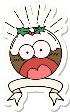 Dövme stili çıkartma bir insan tarafından çizilmiş Noel pudingini şok etti.