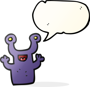 Bir insan tarafından çizilmiş serbest konuşma balonu karikatürü küçük uzaylı