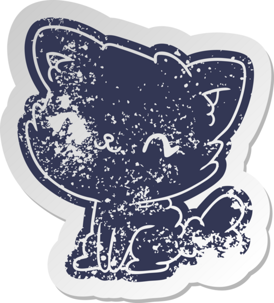 Sıkıntılı eski karikatür çıkartması sevimli kawaii pofuduk kedi bir insan tarafından çizilmiş