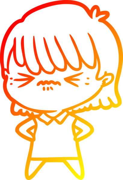 Bir insan tarafından çizilmiş kızgın bir çizgi film kızı çizimi.