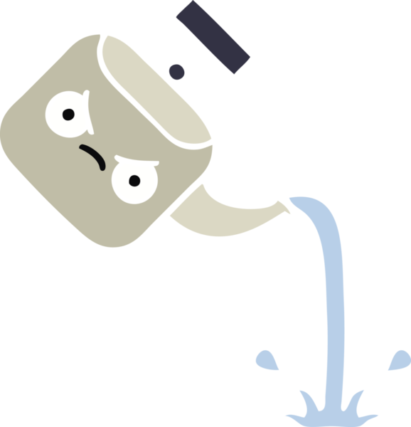 Bir insan tarafından çizilmiş bir çaydanlığın düz renkli retro karikatürü