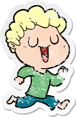 Bir insan tarafından çizilmiş gülen bir karikatürcünün sıkıntılı çıkartması.