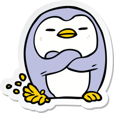 Çizgi film pengueninin çıkartması. Bir insan tarafından çizilmiş.