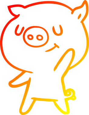 Bir insan tarafından çizilen mutlu çizgi film domuzunun sıcak çizgi çizimi