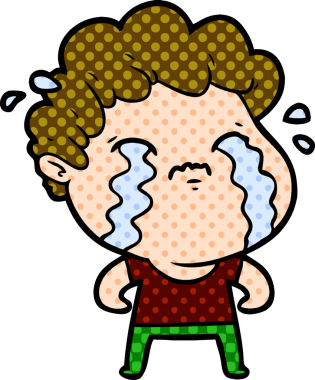 Bir insan tarafından çizilmiş ağlayan çizgi film adamı.