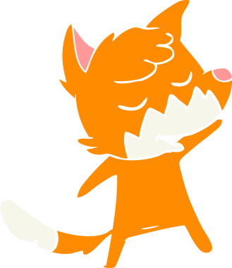 Bir insan tarafından çizilmiş düz renkli tilki çizimi.