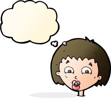 Bir insan tarafından çizilen düşünce baloncuğuyla şok olmuş çizgi film.