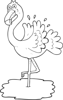 Bir insan tarafından çizilmiş siyah beyaz flamingo.