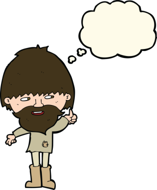 Bir insan tarafından çizilmiş düşünce baloncuklu Wellington çizmeli hippi adam.