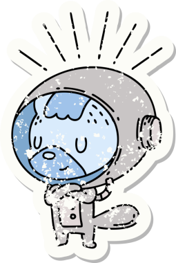 Bir insan tarafından çizilmiş astronot kıyafetli dövme stili bir hayvanın eski çıkartması.