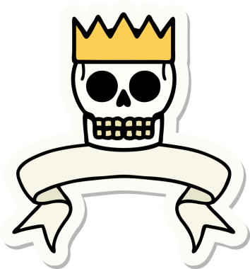 Bir insan tarafından çizilmiş kafatası ve taç dövmesi stili.