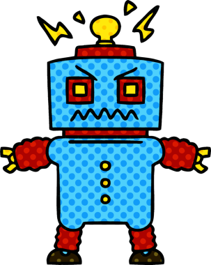Bir insan tarafından çizilmiş çizgi roman tarzı tuhaf bir robot.