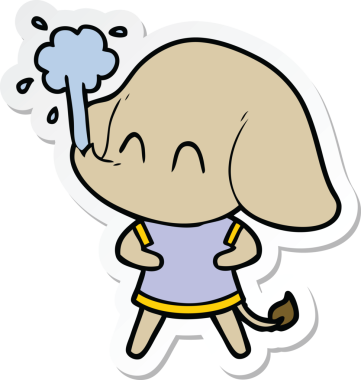 Bir insan tarafından çizilmiş su püskürten şirin bir filin çıkartması.