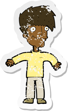 Bir insan tarafından çizilmiş mutlu bir adamın karikatür yapıştırması.