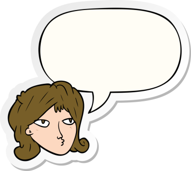 Bir insan tarafından çizilmiş konuşma balonu çıkartmalı karikatür kadın.