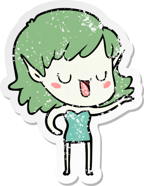 Bir insan tarafından çizilmiş karikatür elf kızının sıkıntılı çıkartması.