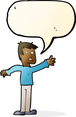 Bir insan tarafından çizilen konuşma baloncuğuyla ulaşan endişeli bir adam.