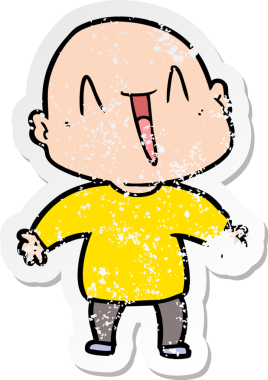 Bir insan tarafından çizilmiş mutlu, kel bir adamın sıkıntılı çıkartması.