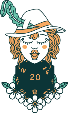 Bir insan tarafından çizilmiş 20 zarlı Retro Dövme Tarzı insan ozanı