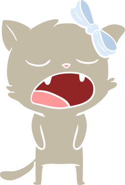 Bir insan tarafından miyavlanan düz renkli çizgi film kedisi.