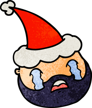 El çizimi bir erkek yüzü sakallı Noel Baba şapkası giymiş bir insan tarafından çizilmiş.