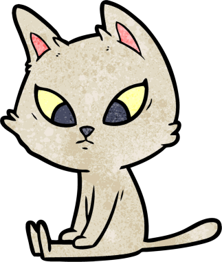 Bir insan tarafından çizilmiş kafası karışmış çizgi film kedisi.