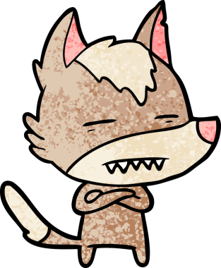 Bir insan tarafından çizilen dişleri gösteren bir kurt çizgi filmi.