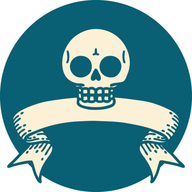 bir insan tarafından çizilmiş bir kafatası pankartıyla dövme biçimi simgesi