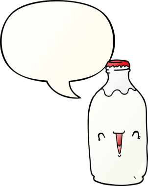 Bir insan tarafından çizilmiş konuşma baloncuklu tatlı süt şişesi.