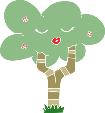 Bir insan tarafından çizilmiş düz renk çizgi film ağacı