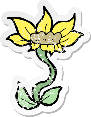 Bir insan tarafından çizilmiş karikatür çiçeğinin gerilmiş yapıştırması.