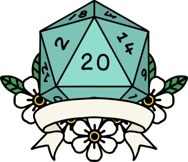 Retro Dövme Biçimi Doğal 20 kritik vuruş D20 zar bir insan tarafından çizildi