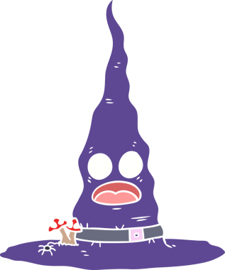 Bir insan tarafından çizilmiş düz renk çizgi film cadıları şapkası.