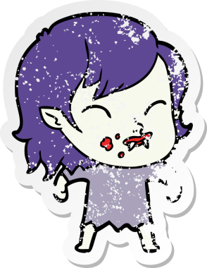 Bir insan tarafından çizilmiş yanağında kan olan vampir bir kızın sıkıntılı çıkartması.