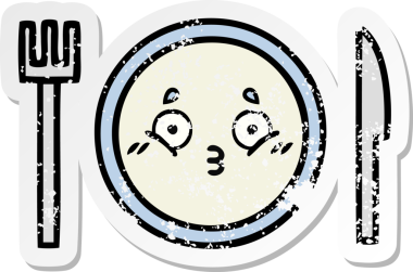 Bir insan tarafından çizilmiş tatlı bir yemek tabağının sıkıntılı çıkartması.