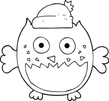 Bir insan tarafından çizilmiş siyah beyaz baykuş çizimi.