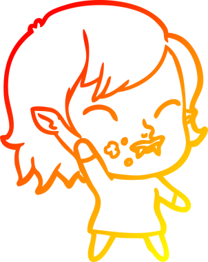 Bir insan tarafından çizilmiş yanağında kan olan vampir bir kızın çizgi film çizimi.