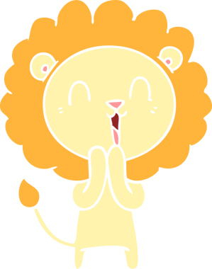 Gülen aslan düz renkli çizgi film bir insan tarafından çizildi.