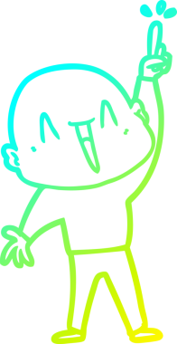 Bir insan tarafından çizilmiş harika bir fikri olan mutlu, kel bir adamın soğuk çizgi çizimi.