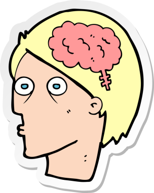 Bir insan tarafından çizilmiş beyin sembollü bir karikatür kafasının çıkartması.