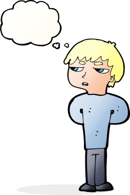 Bir insan tarafından çizilmiş düşünce balonu olan antisosyal çocuk çizgi filmi.