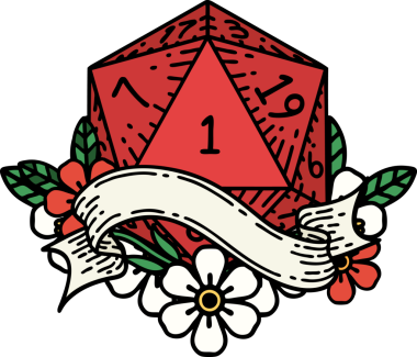 Retro Dövme Biçimi Doğal Bir d20 zar bir insan tarafından çizildi