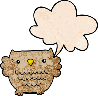 bir insan tarafından çizilmiş eski moda konuşma baloncuklu çizgi film baykuşu