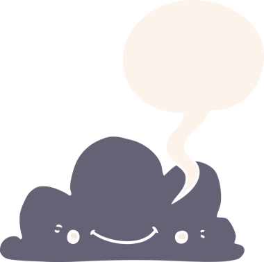 Konuşma baloncuğu olan sevimli çizgi film bulutu bir insan tarafından çizilmiş.