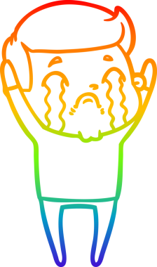 Gökkuşağı gradyan çizimi bir insan tarafından çizilmiş ağlayan bir karikatür adamı çiziyor.