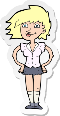 Bir insan tarafından çizilmiş kalçasında elleri olan bir karikatür kadının çıkartması.