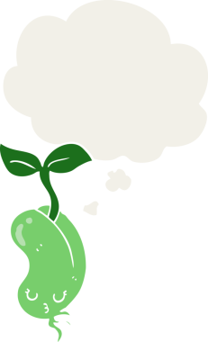 Düşünce baloncuğu ile filizlenen çizgi film bir insan tarafından çizilmiş.